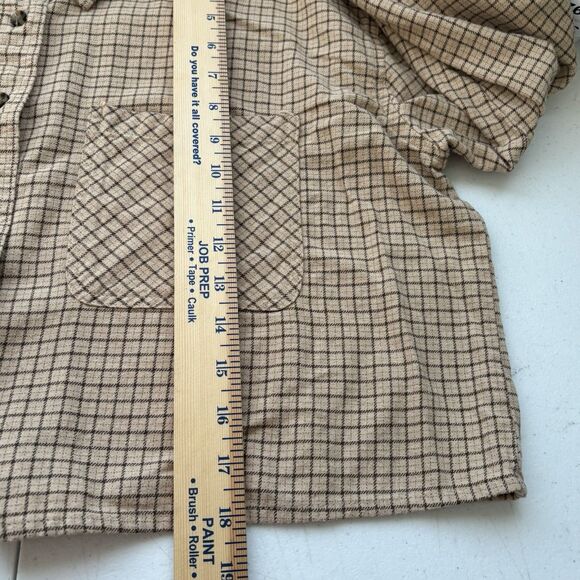 RSQ Women’s Cropped Flannel Shirt Plaid Brown Tan Long Sleeves - Picture 6 of 8